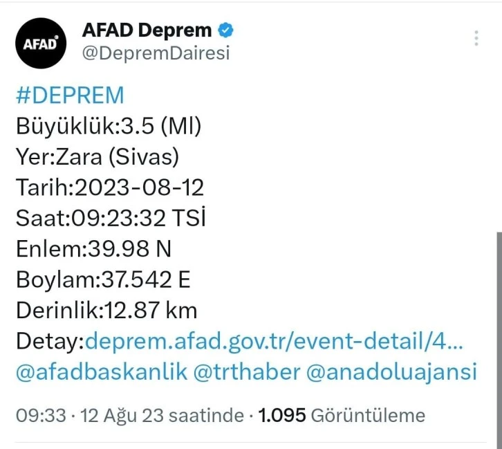 Sivas'ta Korkutan Deprem