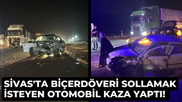 Sivas'ta Biçerdöveri Sollamak İsteyen Otomobil Kaza Yaptı! 